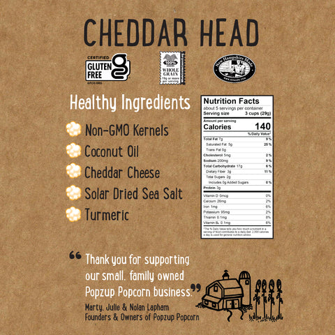 Popzup Cheddar Head Healthy For You Popcorn