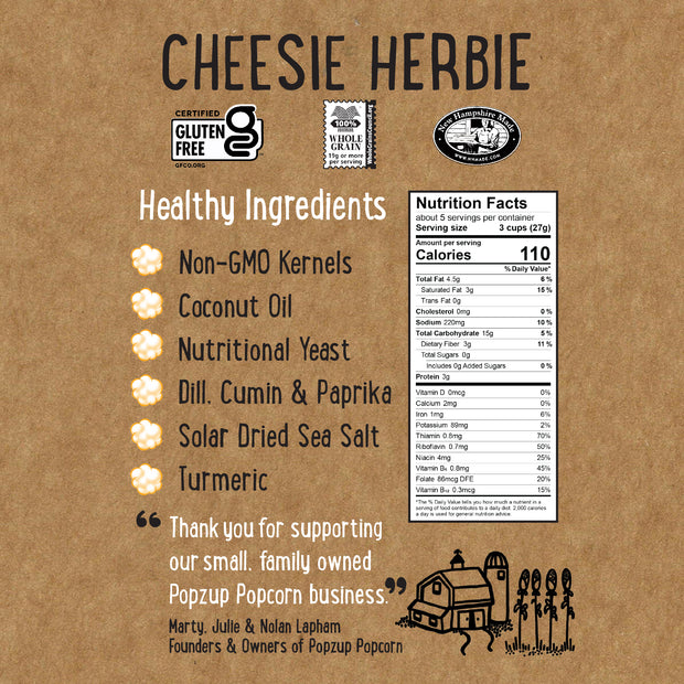 Popzup Cheesie Herbie Healthy For You Popcorn