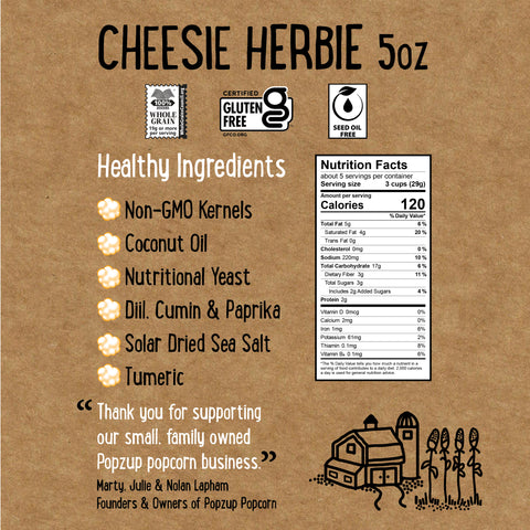 5 oz Cheesie Herbie bag nutritional info