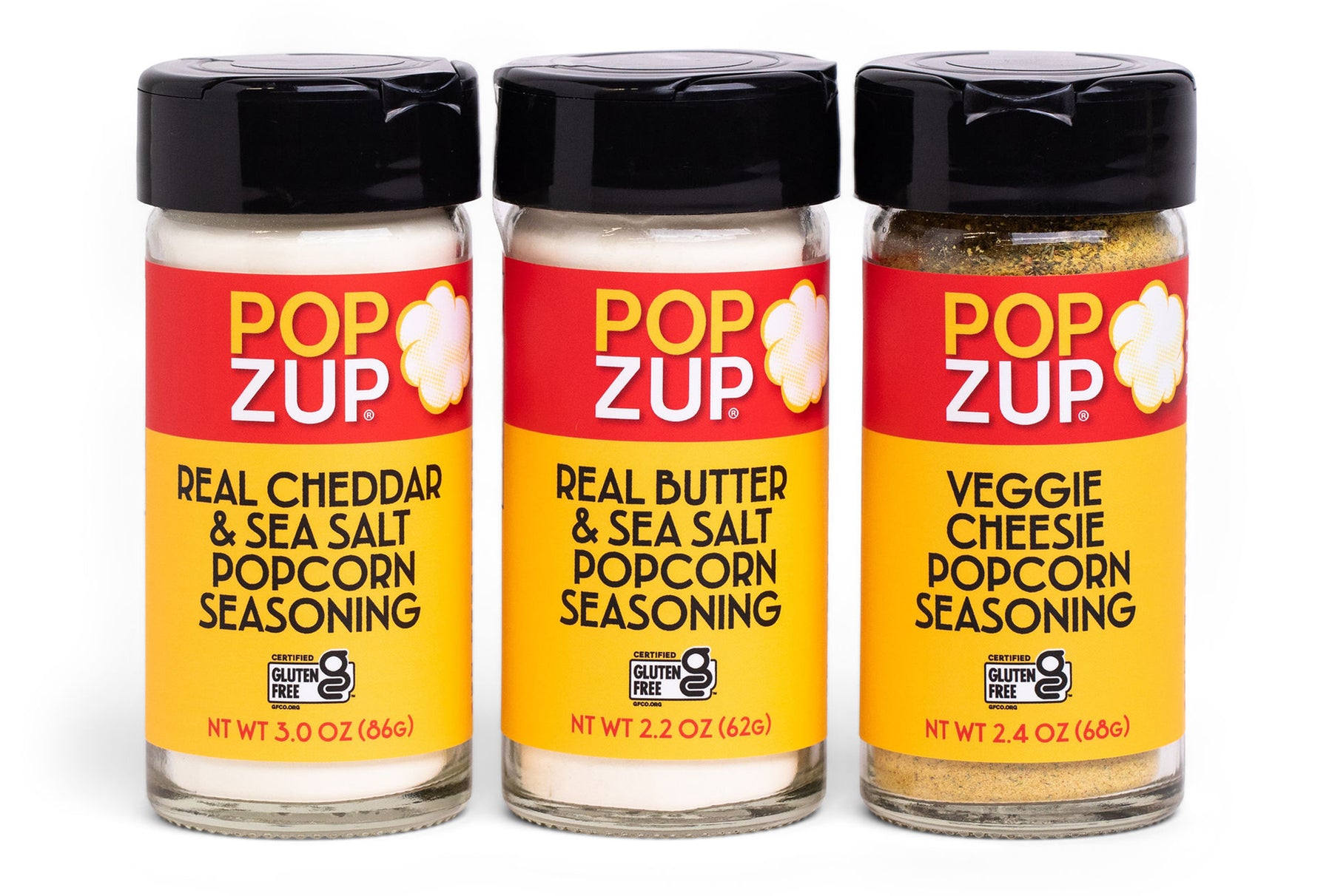 Popzup Popcorn Savory Seasoning Trio - Butter, Cheddar & Veggie